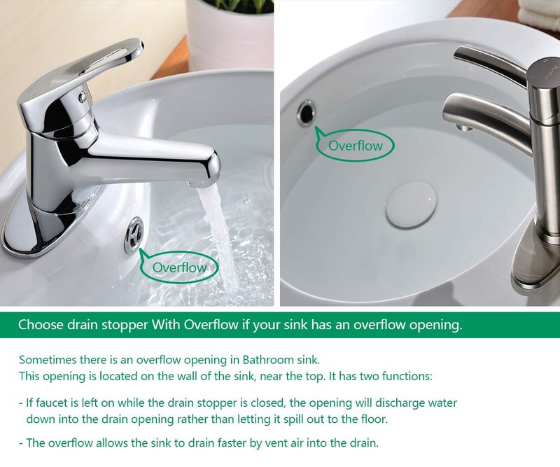 Purelux Bathroom Sink Drain Stopper Faucet Vanity Sink Pop Up Drain Assembly with Overflow, Chrome Finish - Image 4